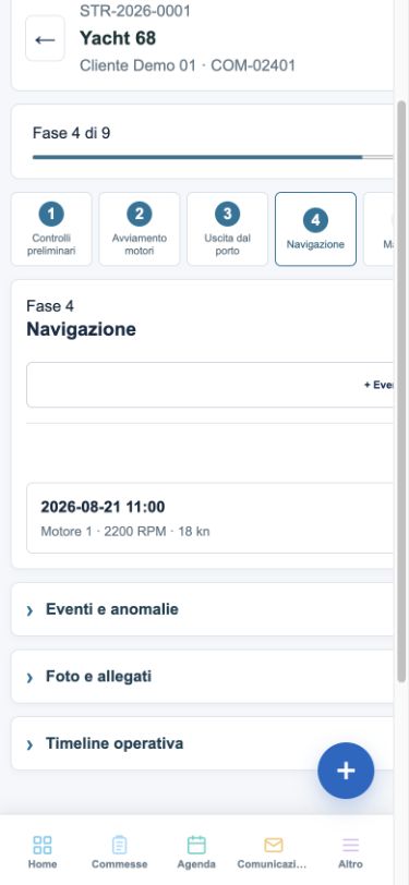 Sea Trial on a smartphone with progress, Navigation phase and touch controls