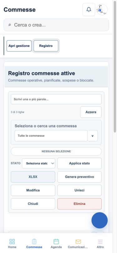 Versione mobile del registro commesse di Marine Yard Manager